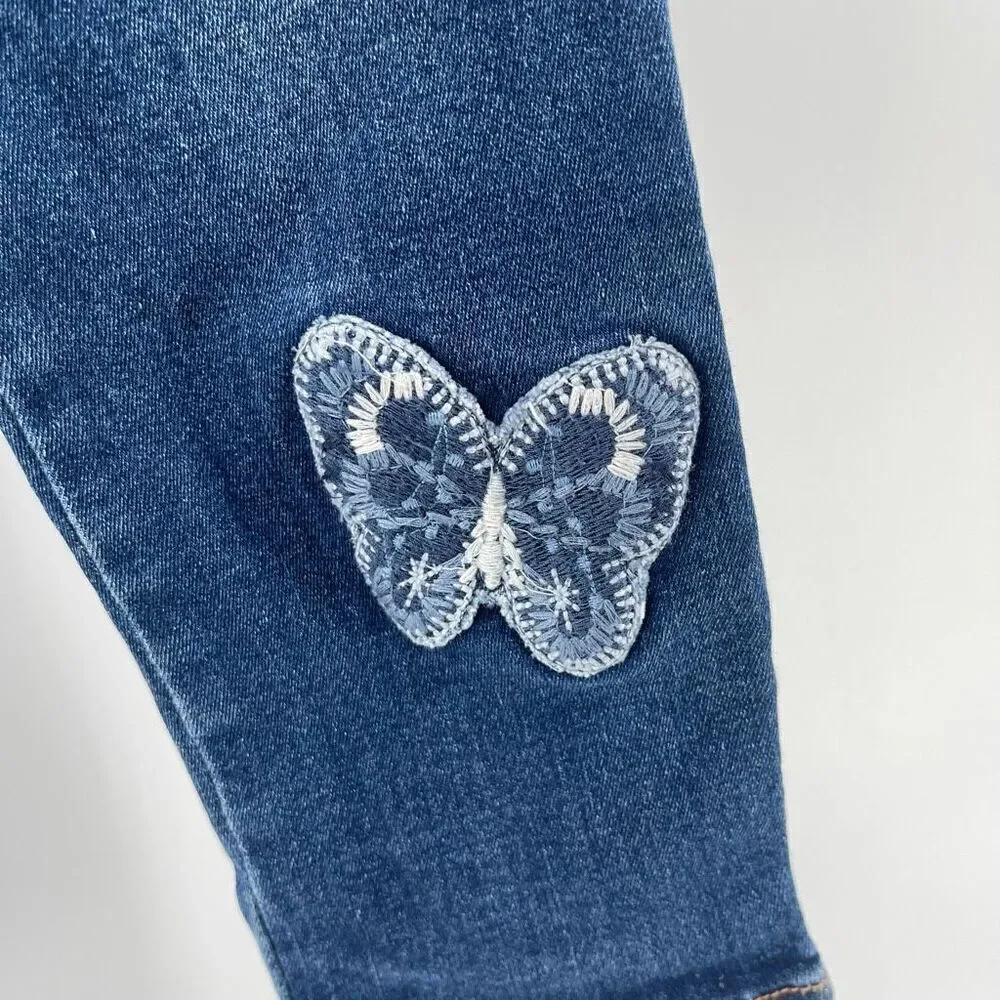 GAP Girls High Stretch Jegging Ankle Jeans Size 12 Embroidered Butterfly Patch